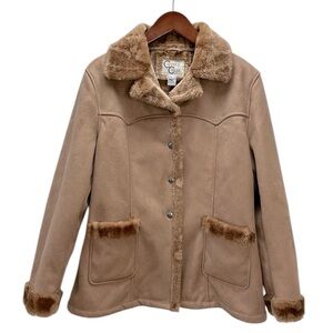 Vtg Tan Cripple Creek Faux Suede Shearling Rancher Coat Jacket Penny Lane XXL